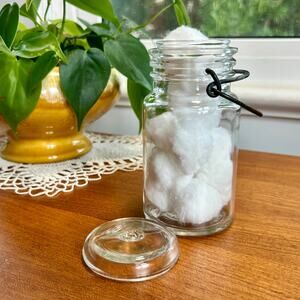 Vintage Clear Glass Wire Bale Jar – Apothecary Cotton Ball Jar
